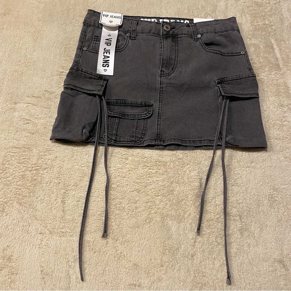VIP Jeans faded black denim cargo mini skirt sexy goth punk grunge rock skater